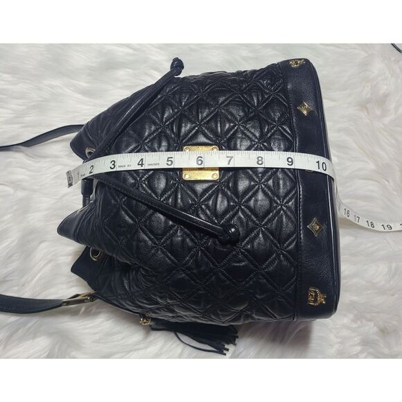 MCM|Vintage Black Leather Quilted Drawstring Bucket Bag - Picture 11 of 13